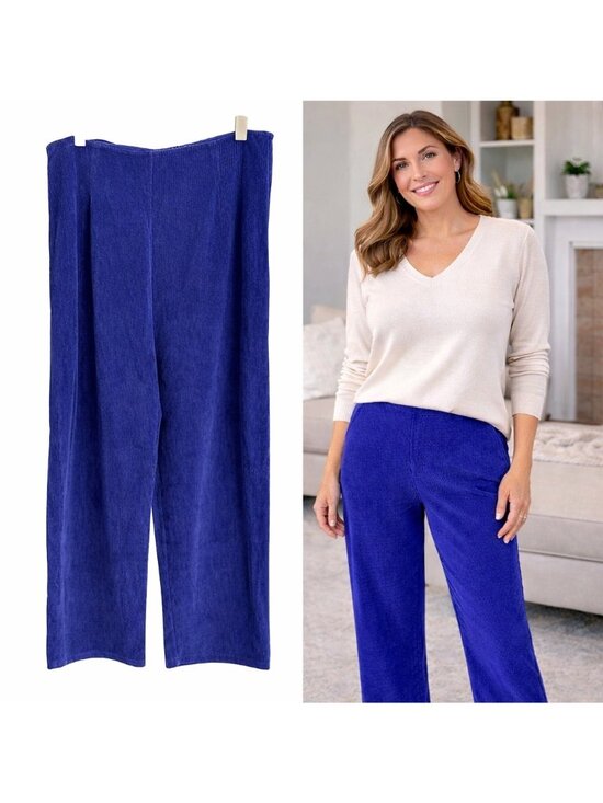 April Cornell Pants - Vintage 90's April Cornell Blue Corduroy Straight Leg Pants Sz L High Waist